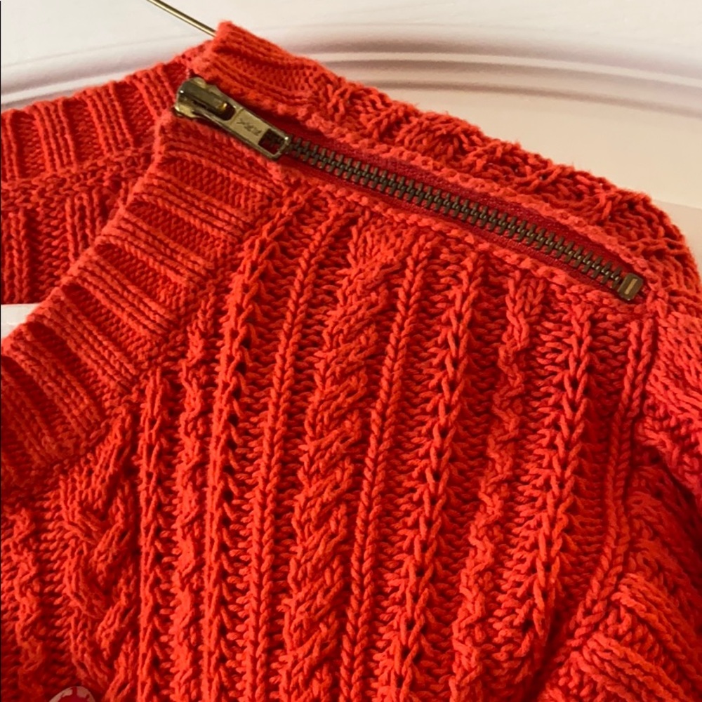 Tomato red Jcrew sweater with neck zipper